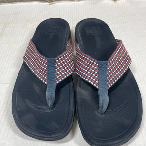 FitFlop Black Checkred Wide T-Strap Comfort Thong‎ Sandals Womens Approx 11